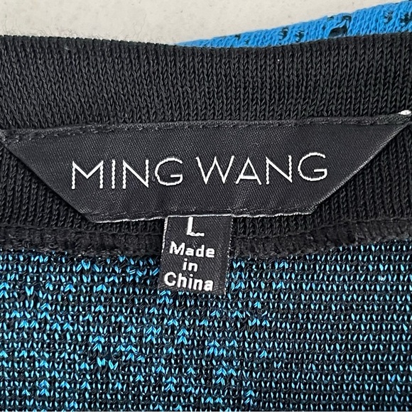 Ming Wang Abstract Acrylic Cardigan Sweater Jacket Women’s Size L Blue Black - Picture 8 of 9